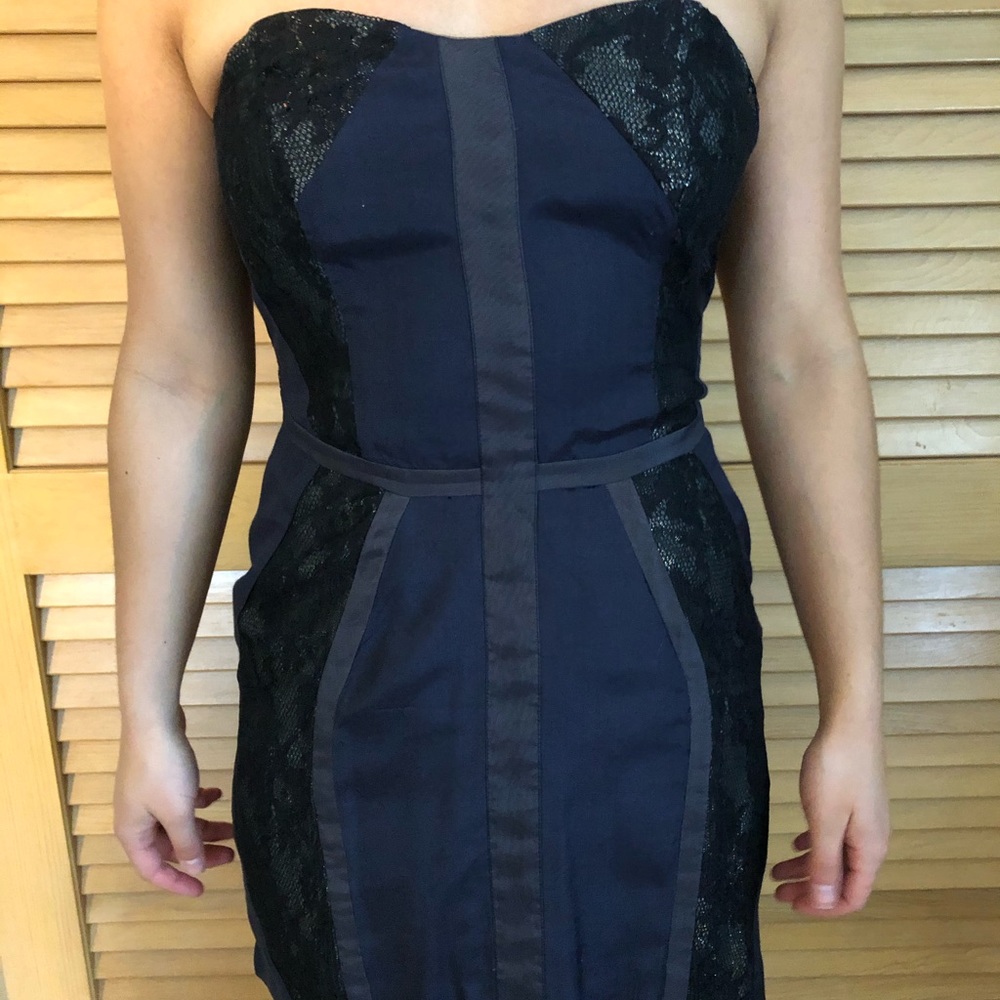 Navy blue dress with lace detail